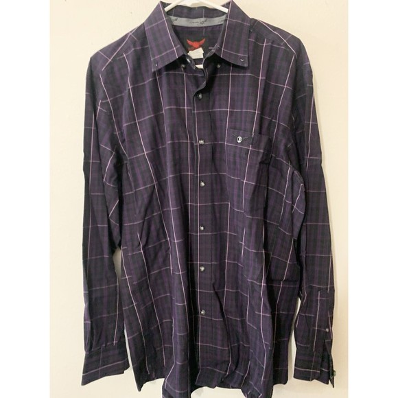 Wrangler Relentless Mens Large Button Down L/S MTB224M Purple Plaid Trevor Brein